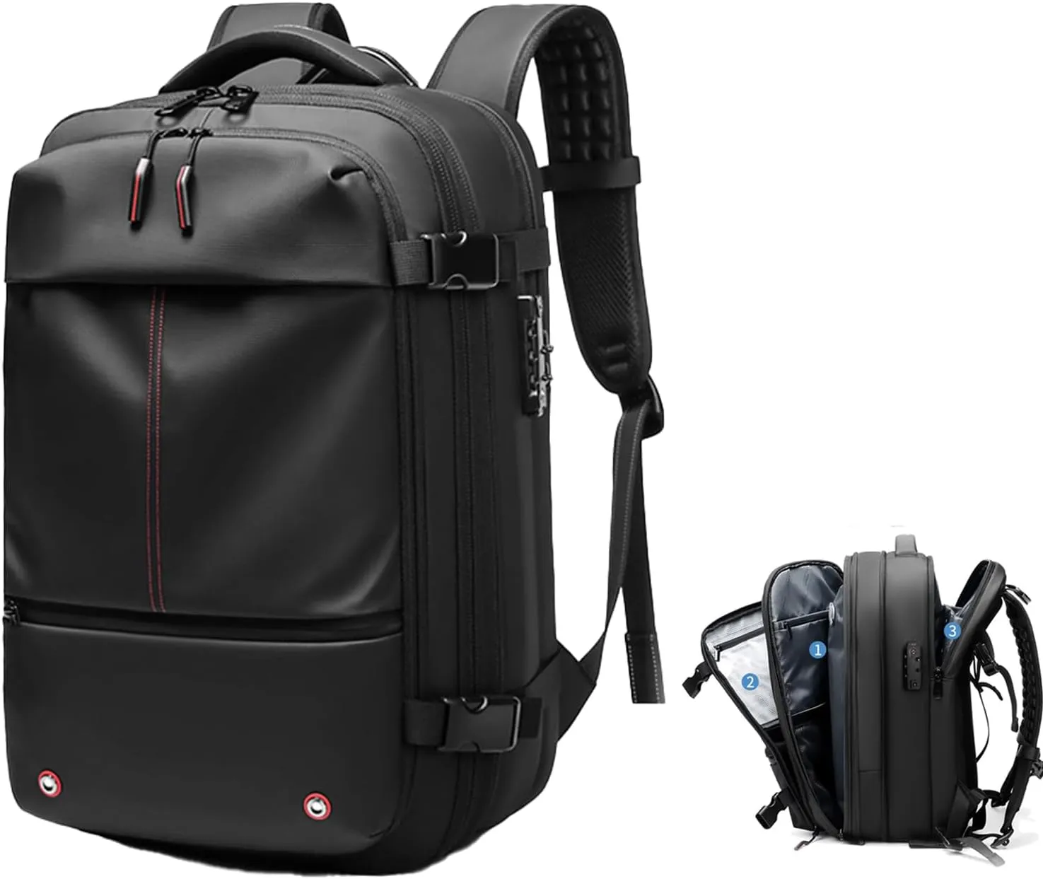 Velouette Mochila De Viaje mit Pumpe, 60L Veloussette Prestige Space Bag, 2025 Expandable Reise Business Backpack (Bag, Black)