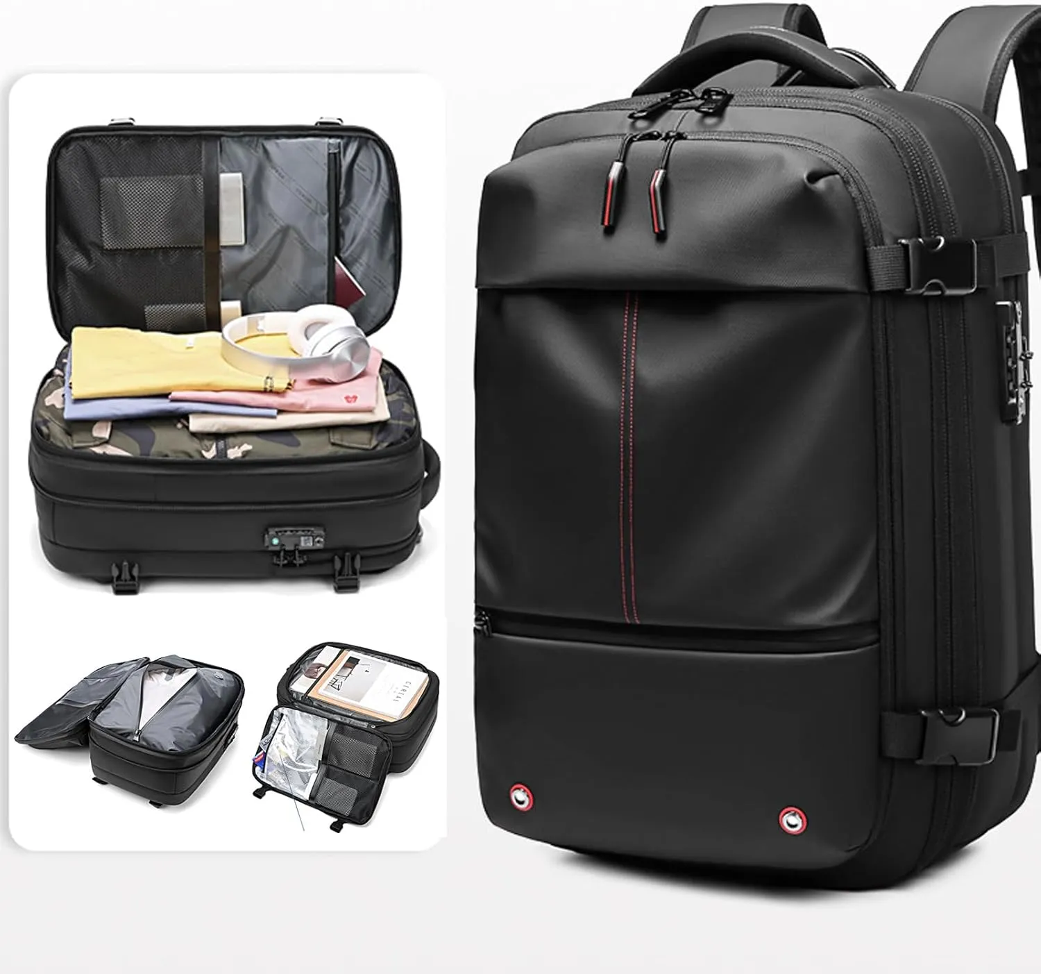Velouette Mochila De Viaje mit Pumpe, 60L Veloussette Prestige Space Bag, 2025 Expandable Reise Business Backpack (Bag, Black)