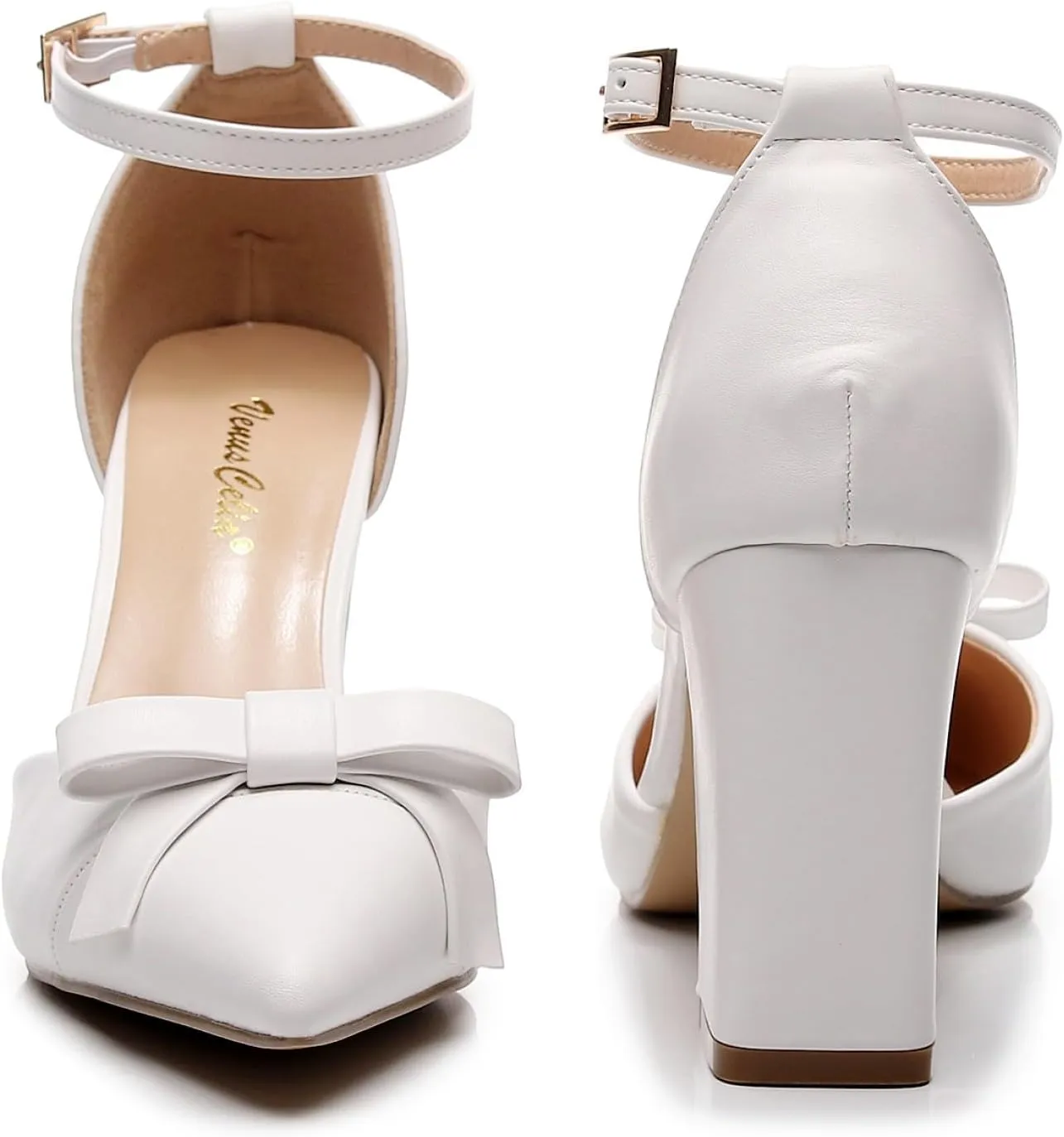 VenusCelia Women's Brightest Strap Pump Block Heel Shoe