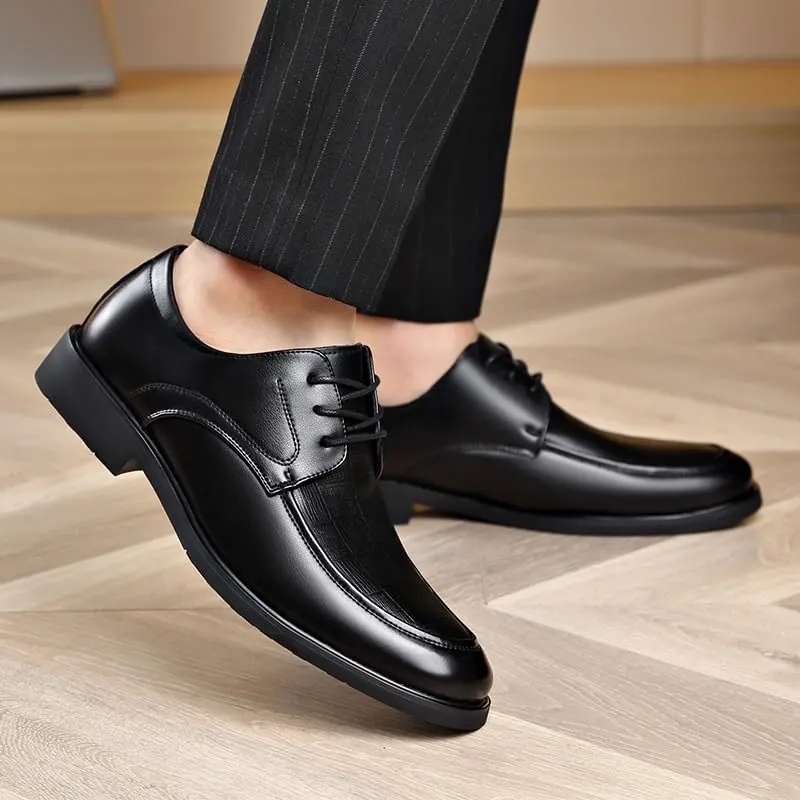 Vintage Men Dress Oxford Formal Shoes Vegan Leather Lace Up Cap Toe Design Casual Anti-Slip Non Slip Rubber Sole Block Heel Shoe