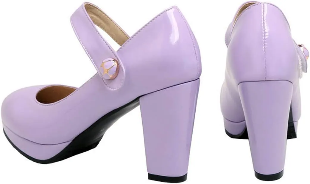 VOKLIN Women's Round Toe Platform Mary Jane Pumps Patent Leather Chunky Block High Heel Oxford Dress Shoes