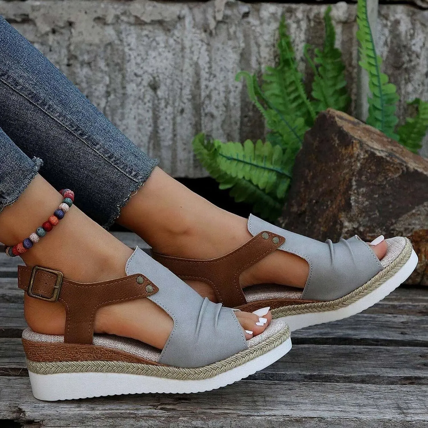Wedge Sandals for Women,Espadrilles for Women Open Toe Ankle Strap Wedge Heels Sandals Platform Dressy Summer Sandals Wide Width Comfortable Orthopedic Sandals Casual