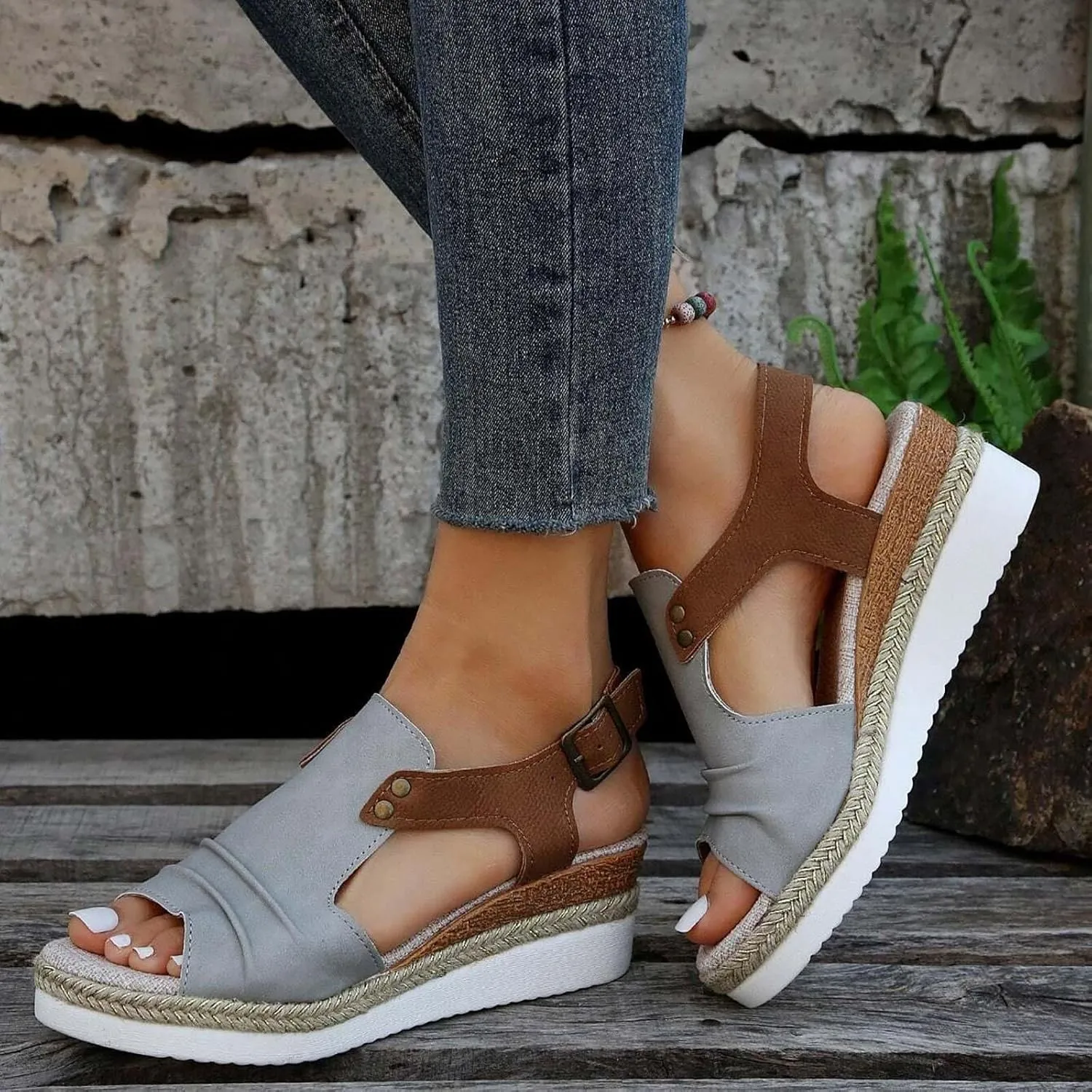 Wedge Sandals for Women,Espadrilles for Women Open Toe Ankle Strap Wedge Heels Sandals Platform Dressy Summer Sandals Wide Width Comfortable Orthopedic Sandals Casual