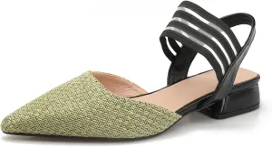 Women's 1 Inch Chunky Block Heeled Strappy Low Heels Closed Pointed Toe, Comfort & Cute Textile Pumps Cross Ankle Strap for Women Work Casual Party Dress Slip On Shoes
