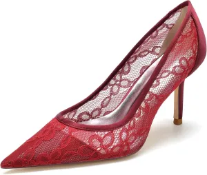 Women's Bridal Wedding Pumps - Lace Hook Flower Pointed Toe Stilettos with 3 Inch Heel, Elegant Bride & Bridesmaid Shoes for Prom, Ceremony & Reception Party