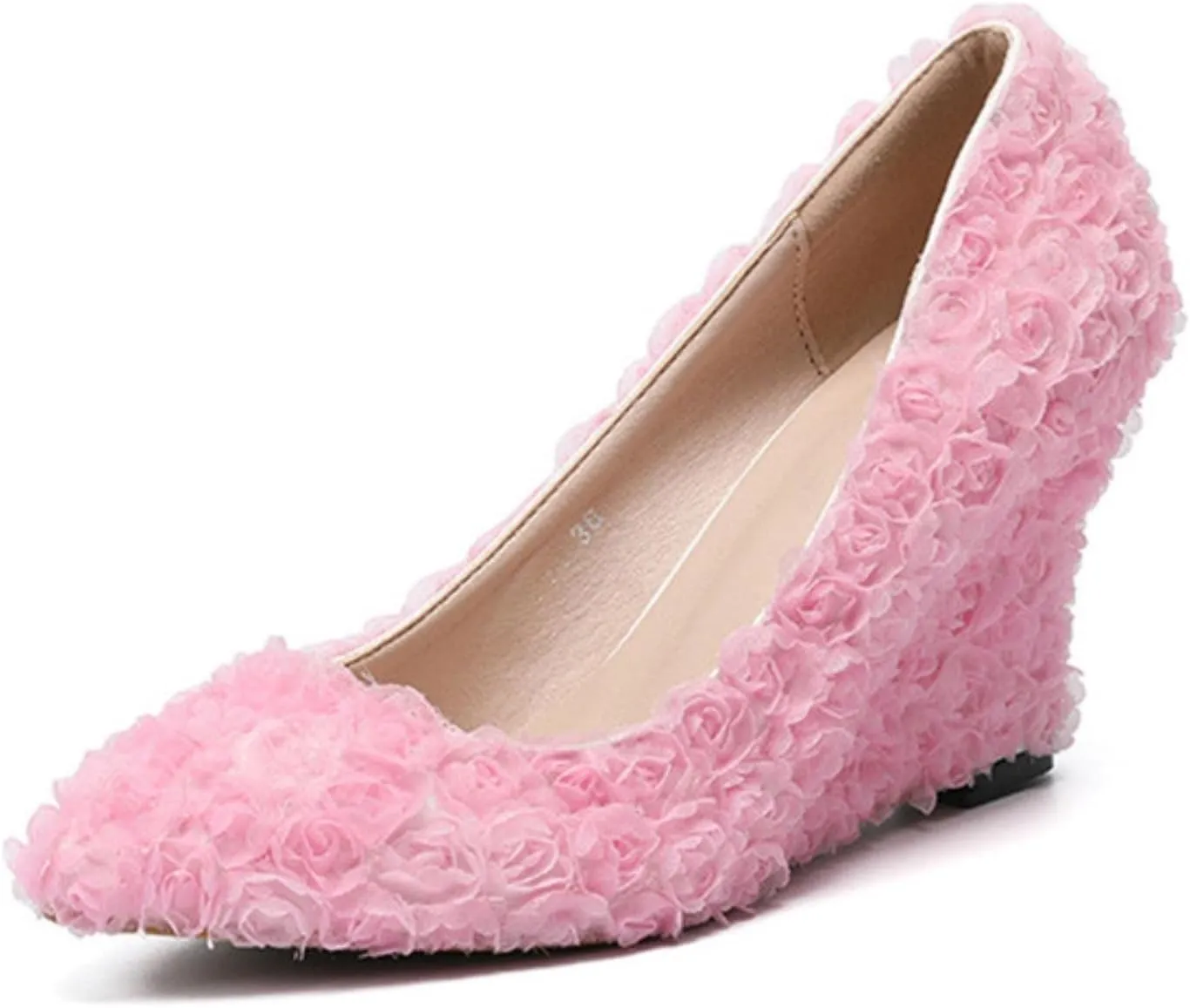 Womens Heels Fashion New Pink White Lace Wedding Shoes Women Wedges High Heels Red Rose Flower Banquet Bridesmaid Party Prom Pumps-Flower Banquet Shoe