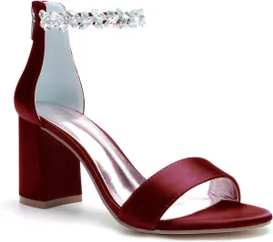 Women's Open Toe Chunky Block High Heel Crystal Wedding Shoes Evening Prom Dance Party Ankle Strap Dress Pump Shoes Sandals