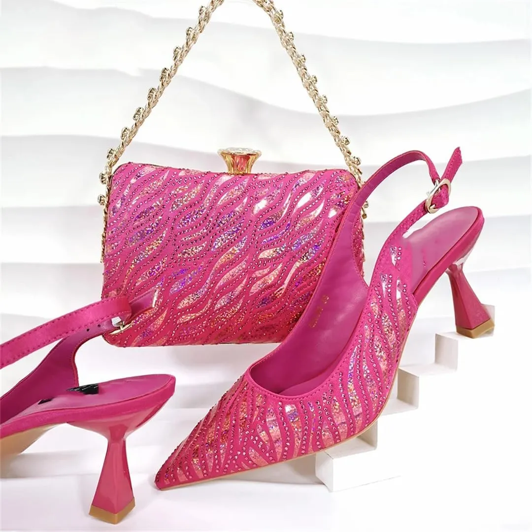 Women’S Party High Heels and Clutch Set with Pointed Toe and Crystal Decorations for Special