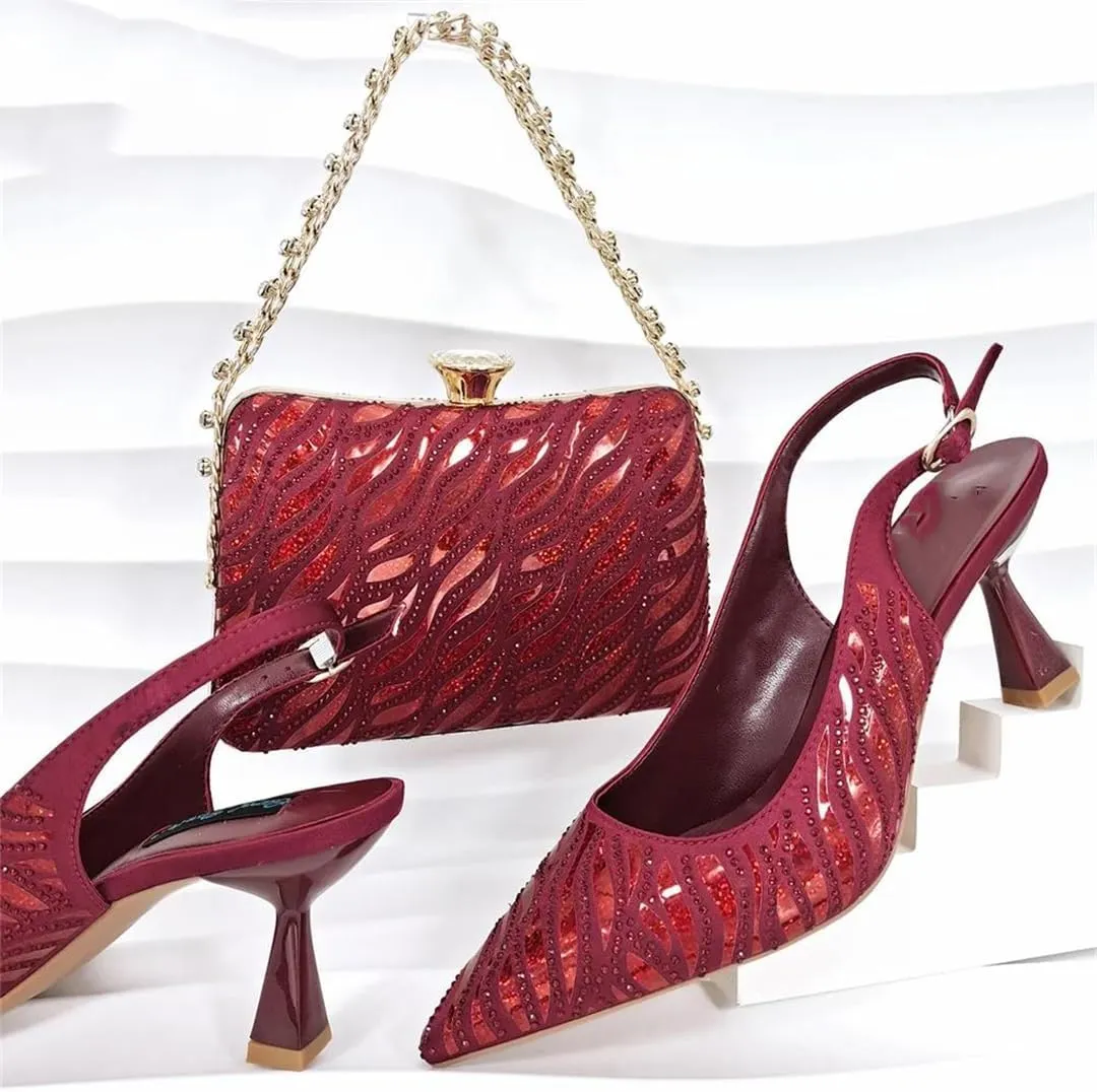 Women’S Party High Heels and Clutch Set with Pointed Toe and Crystal Decorations for Special