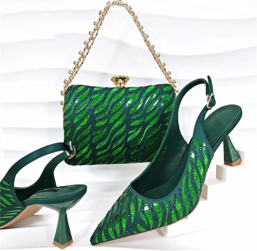 Women’S Party High Heels and Clutch Set with Pointed Toe and Crystal Decorations for Special