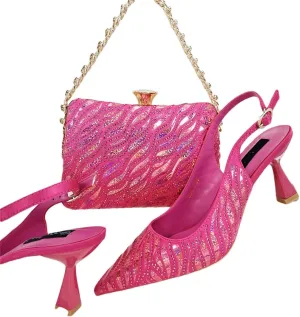 Women’S Party High Heels and Clutch Set with Pointed Toe and Crystal Decorations for Special