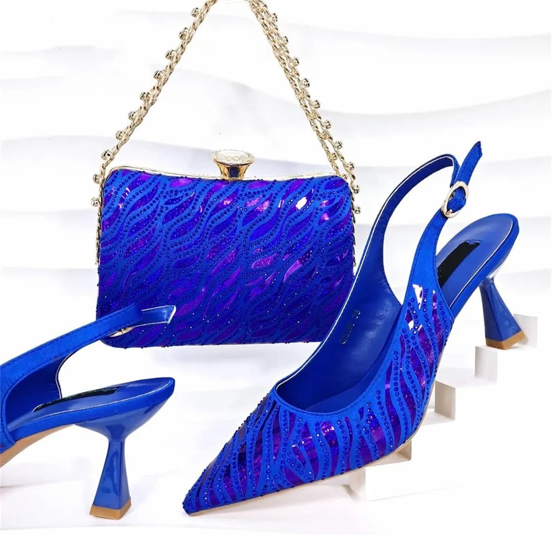 Women’S Party High Heels and Clutch Set with Pointed Toe and Crystal Decorations for Special