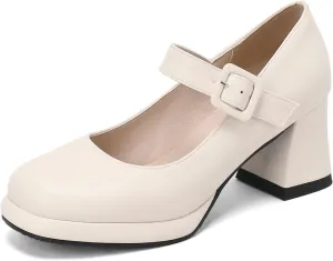 Women's Platform Mary Janes Square Toe Chunky Block Heel Ankle Strap Pump Shoes