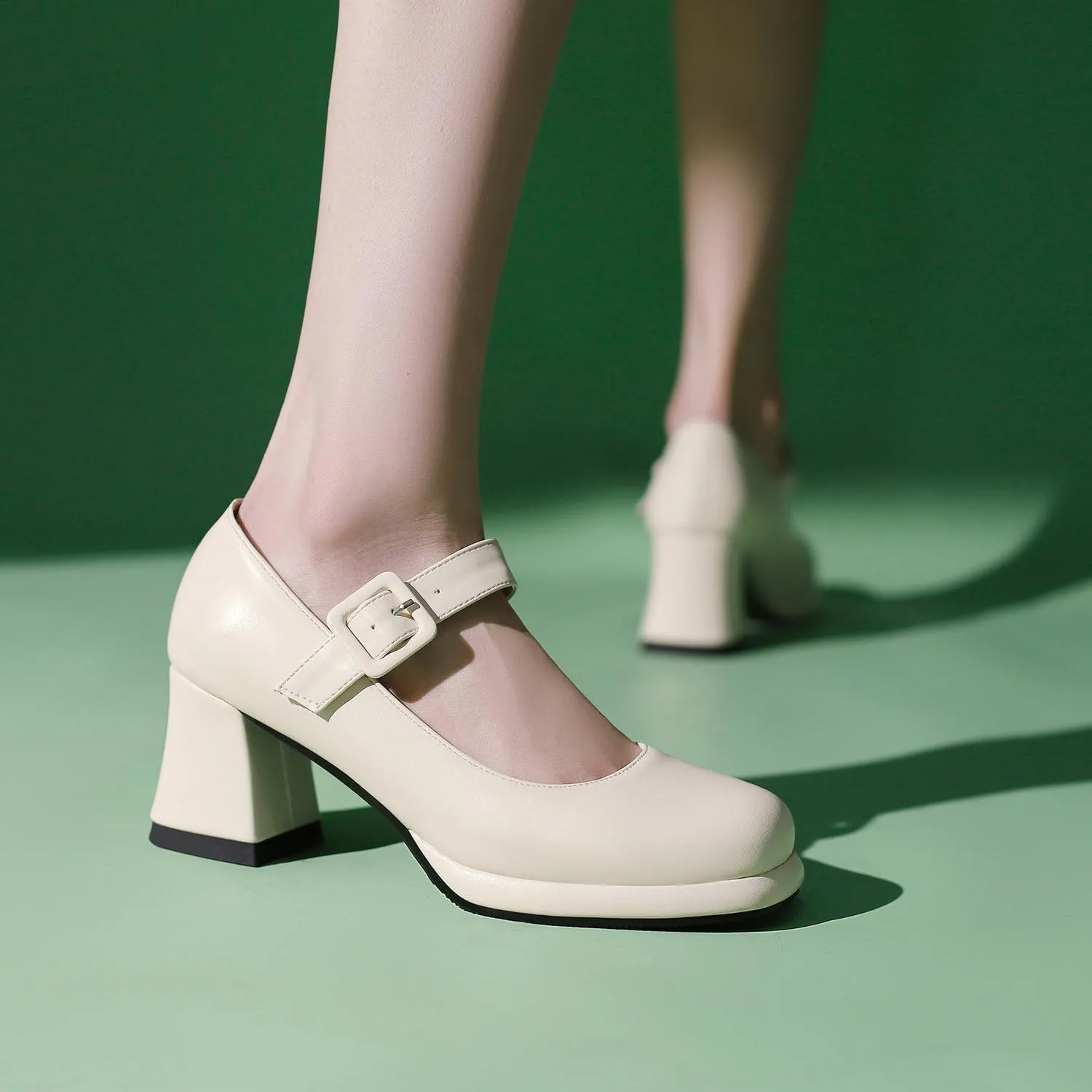 Women's Platform Mary Janes Square Toe Chunky Block Heel Ankle Strap Pump Shoes