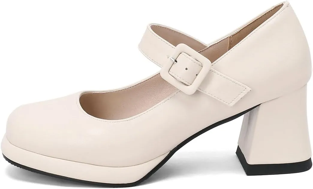 Women's Platform Mary Janes Square Toe Chunky Block Heel Ankle Strap Pump Shoes
