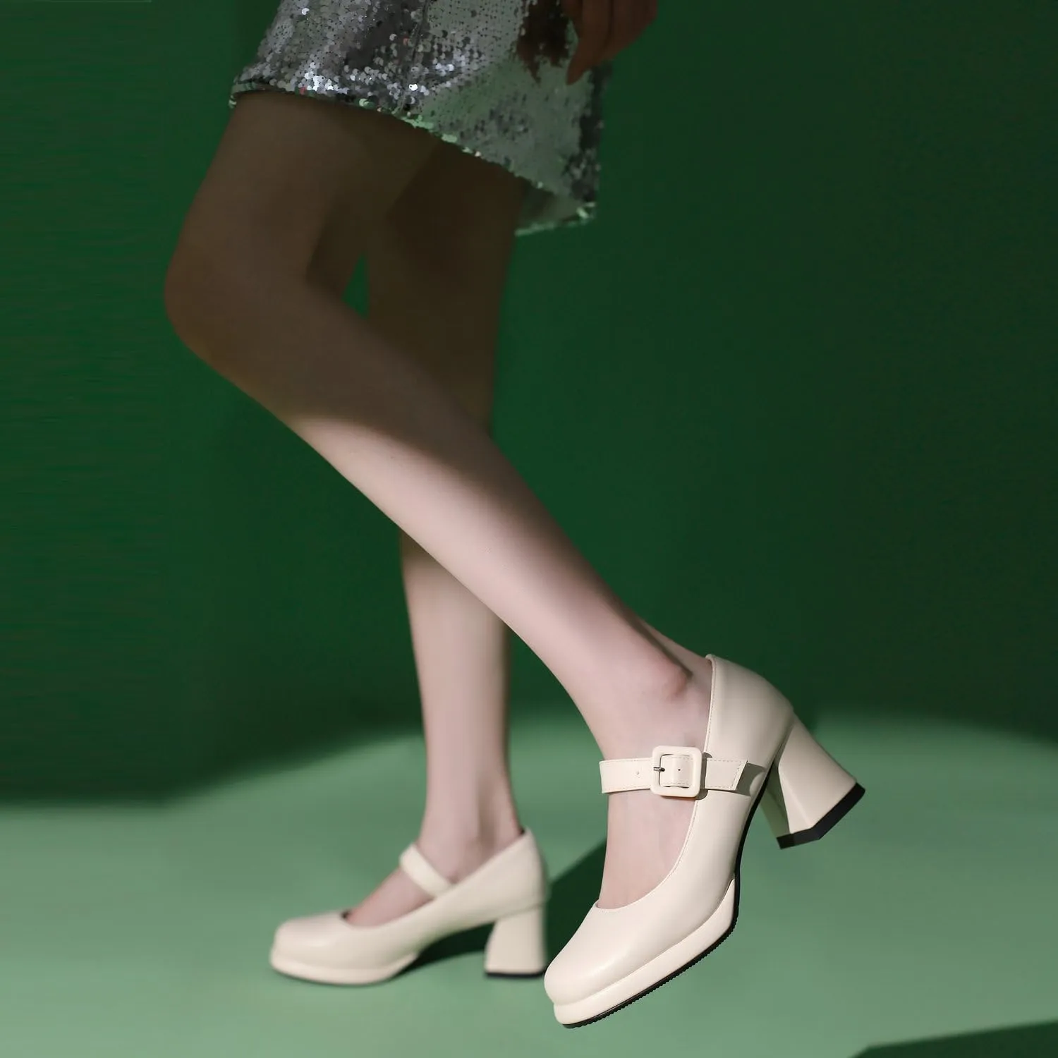 Women's Platform Mary Janes Square Toe Chunky Block Heel Ankle Strap Pump Shoes