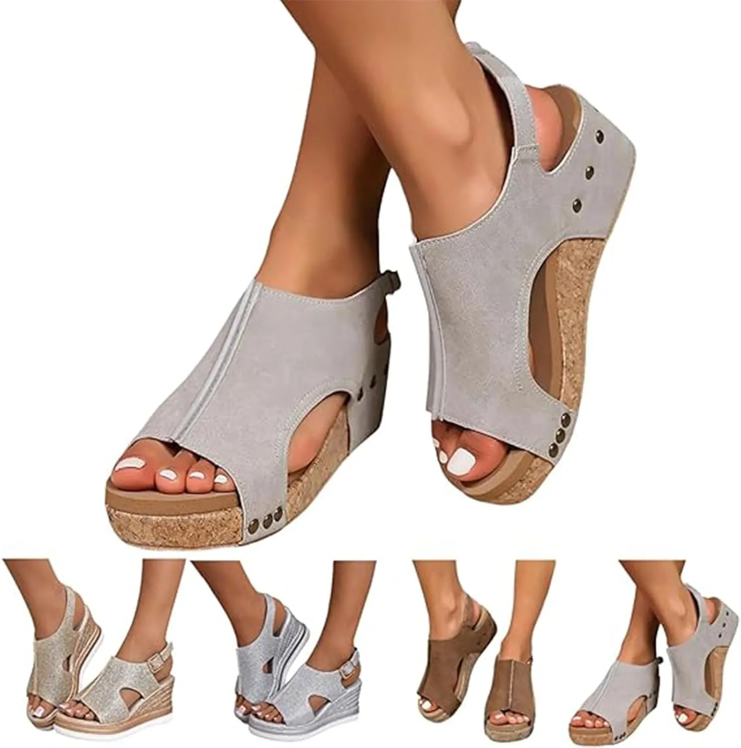 Women's Platform Wedge Sandals, Platform Wedge Sandals 2025 Summer Dressy Heels Bohemia Buckle Ankle Strap Wedge Sandal Comfortable Open-Toe Wedding Party Shoes