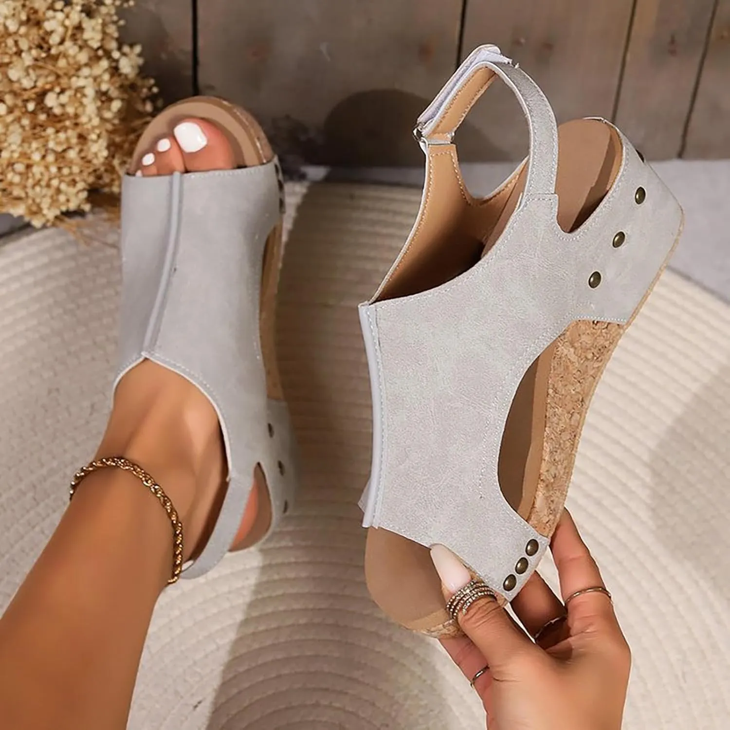 Women's Platform Wedge Sandals, Platform Wedge Sandals 2025 Summer Dressy Heels Bohemia Buckle Ankle Strap Wedge Sandal Comfortable Open-Toe Wedding Party Shoes