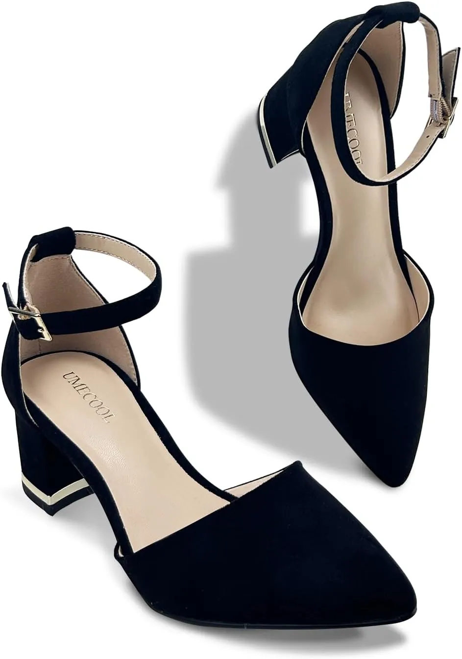 Women's Pointed Toe Low Chunky Heels Pump Shoes, Comfortable Heels for Women, Chunky Ankle Strap Dress Pumps Shoes for Wedding Office Party