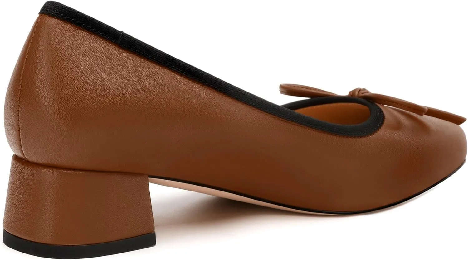 Womens Pumps, Square Toe Low Block Heel Pumps for Women, Leather Insole Comfort Daily Pump Shoes with Bow Tie 1.3"