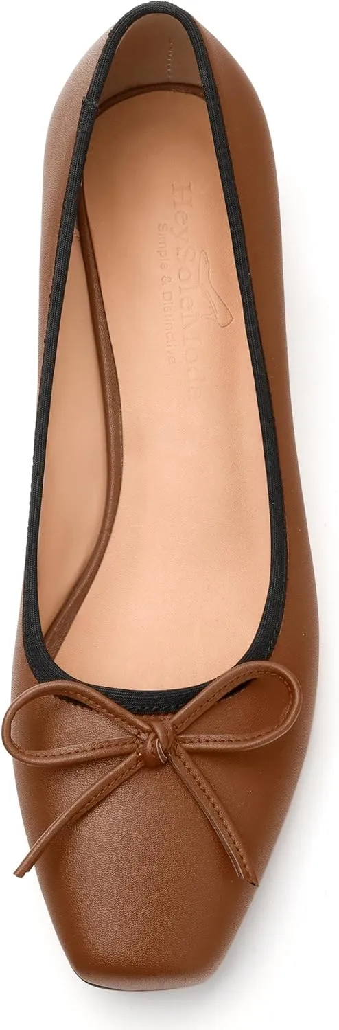 Womens Pumps, Square Toe Low Block Heel Pumps for Women, Leather Insole Comfort Daily Pump Shoes with Bow Tie 1.3"