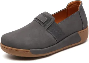 Women's Round Toe Platform Wedge Slip-On Loafers,Comfort Suede Moccasin Low Top Casual Wedge Loafers.