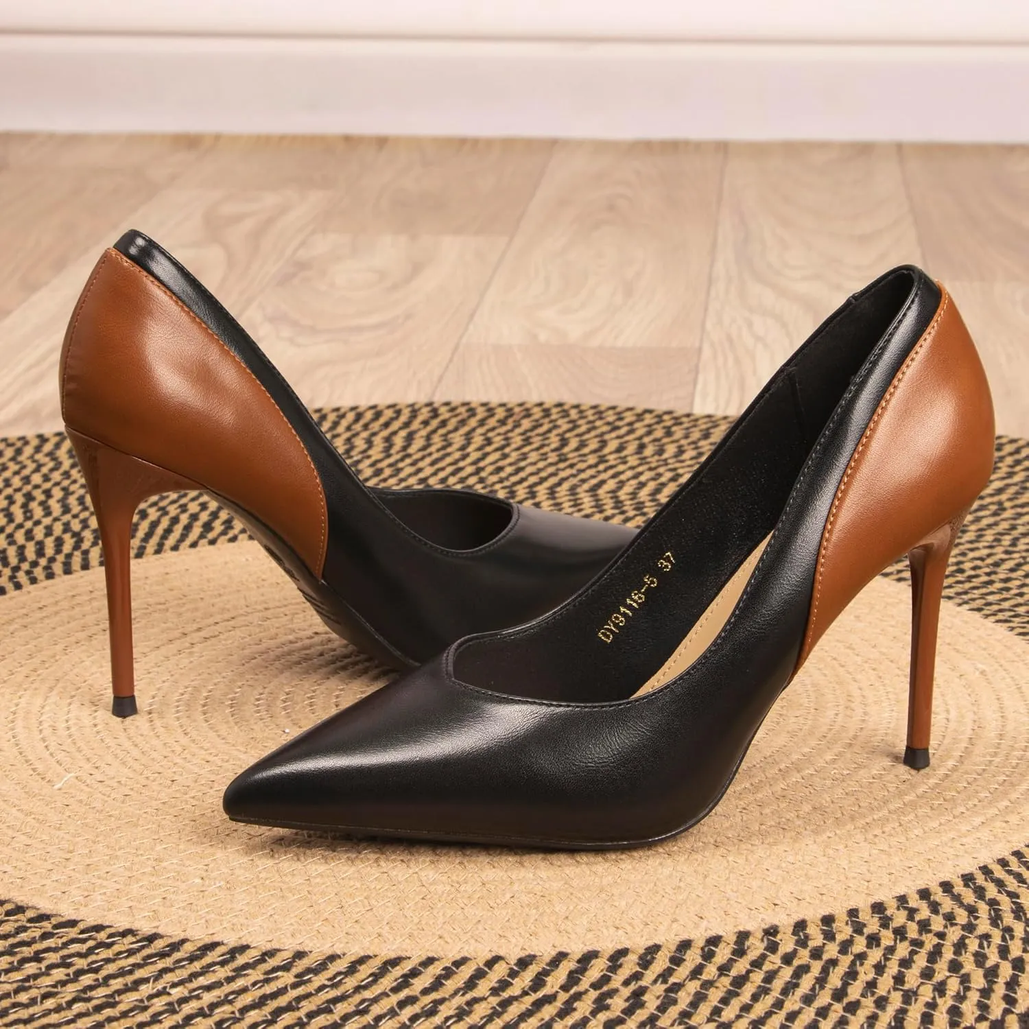 Women's Sexy Pointed Closed Toe Slip On Pumps Two Tone Splicing Stilettos High Heels for Women Office Wedding Party Prom Dress Pump Shoes 3.74"