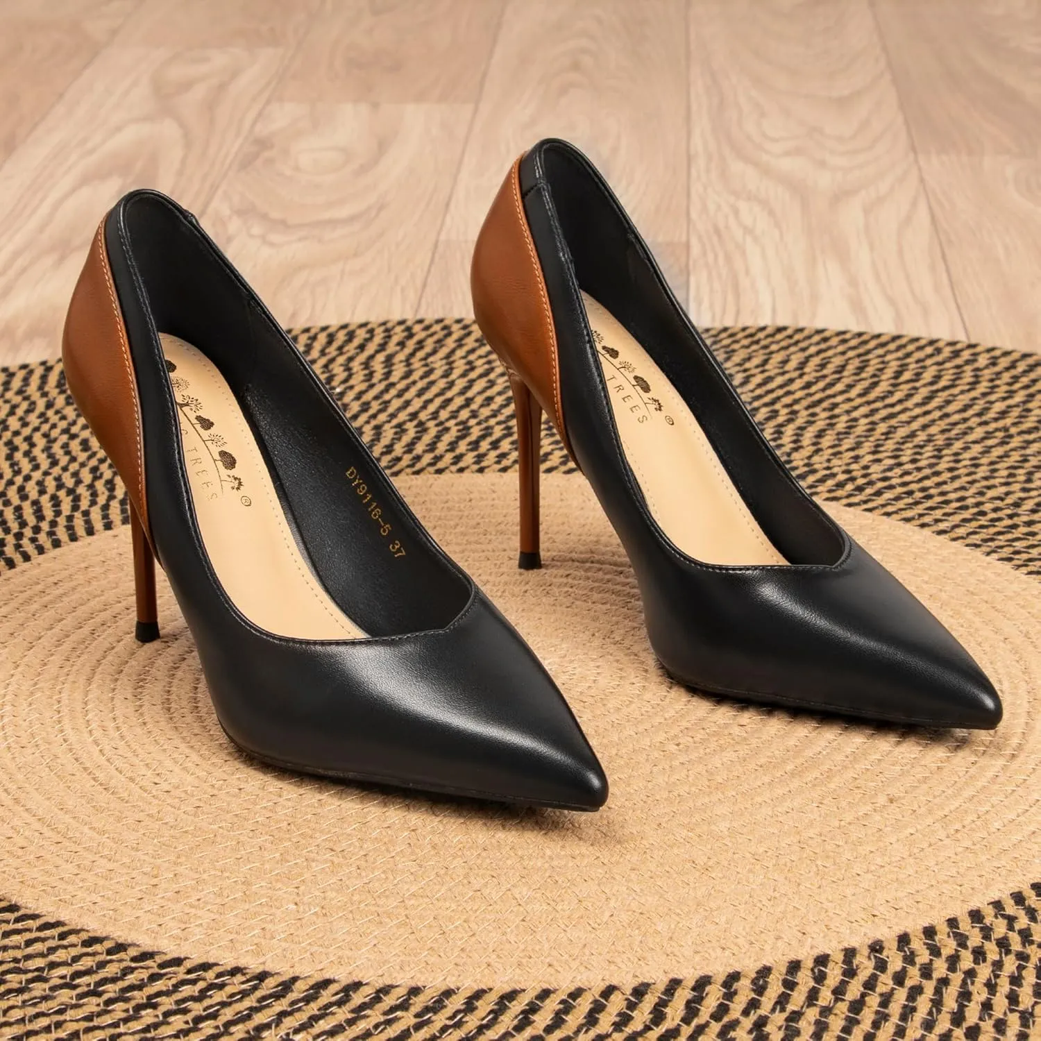 Women's Sexy Pointed Closed Toe Slip On Pumps Two Tone Splicing Stilettos High Heels for Women Office Wedding Party Prom Dress Pump Shoes 3.74"