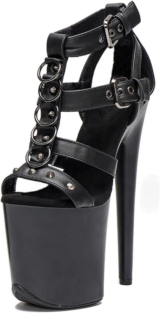 WUXIN H&P Women's Exotic High Heel Sandal 8 Inch Mirror Round Toe Platform Hollow Fashion Model Sexy Stiletto Custom Pole Dance Ankle-Strap Dress shoes