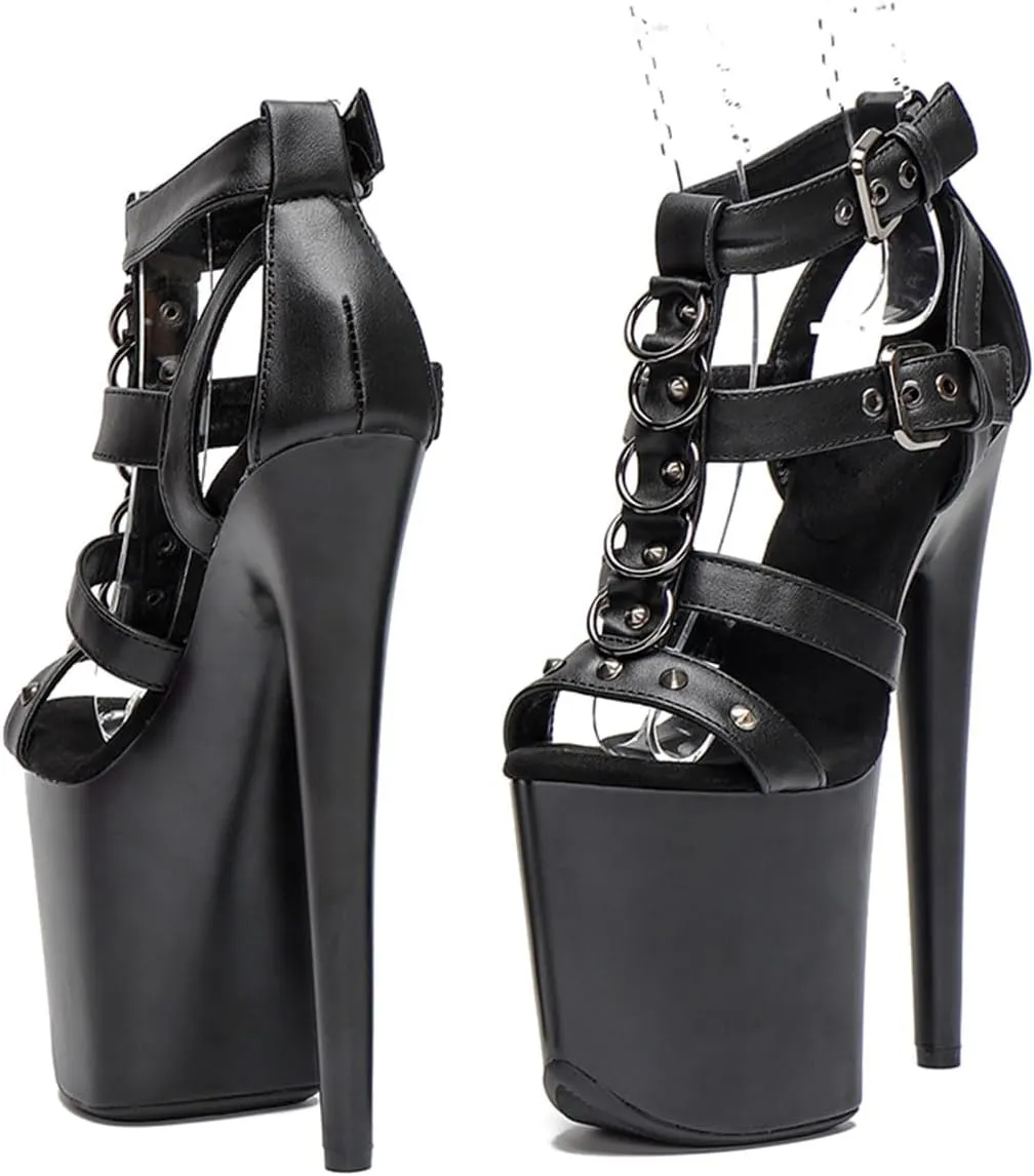 WUXIN H&P Women's Exotic High Heel Sandal 8 Inch Mirror Round Toe Platform Hollow Fashion Model Sexy Stiletto Custom Pole Dance Ankle-Strap Dress shoes