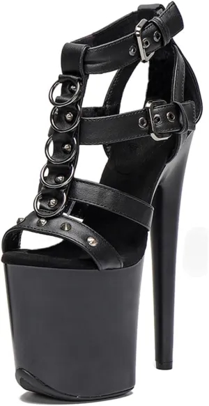 WUXIN H&P Women's Exotic High Heel Sandal 8 Inch Mirror Round Toe Platform Hollow Fashion Model Sexy Stiletto Custom Pole Dance Ankle-Strap Dress shoes