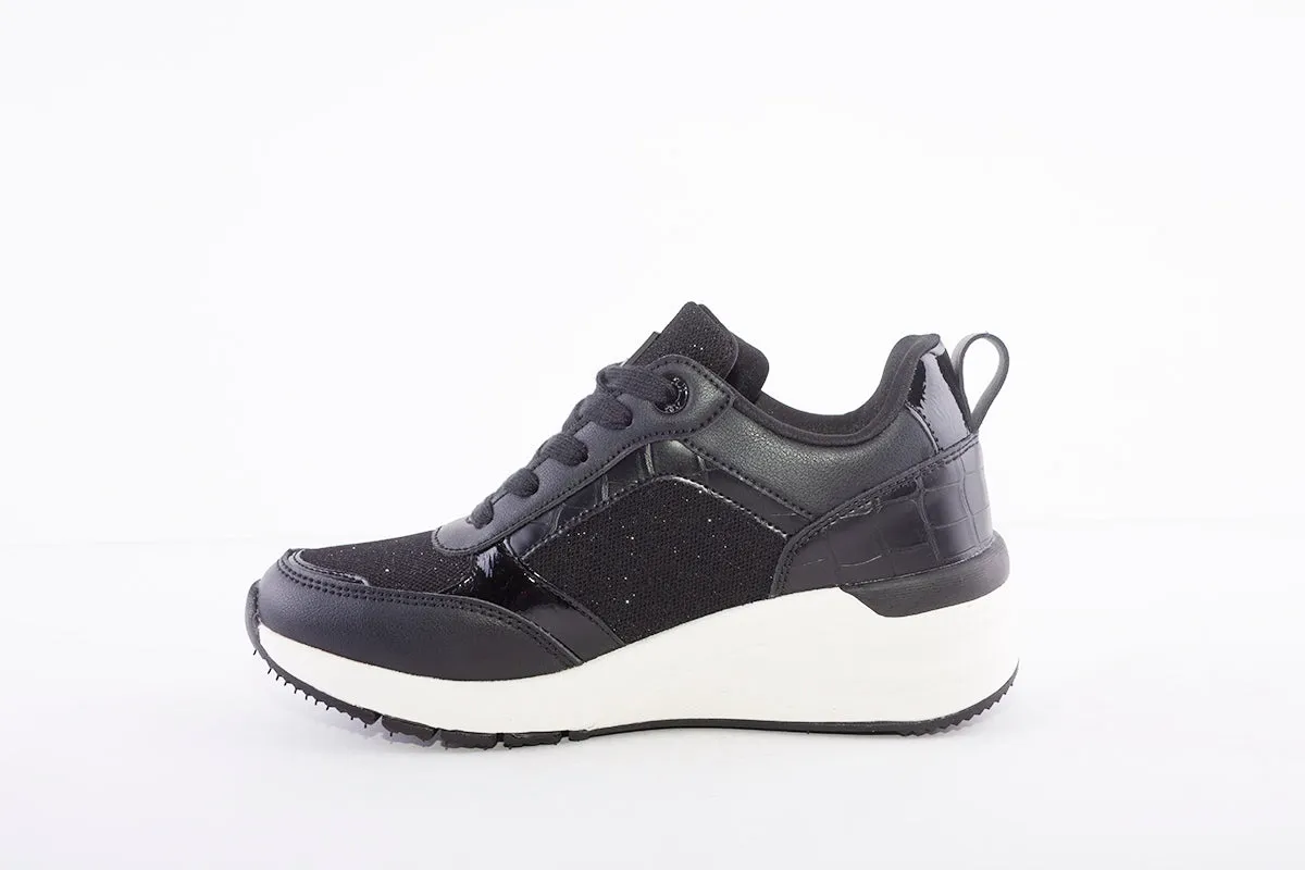 XTI - 43122 LACED WEDGE FASHION TRAINER - BLACK COMBI