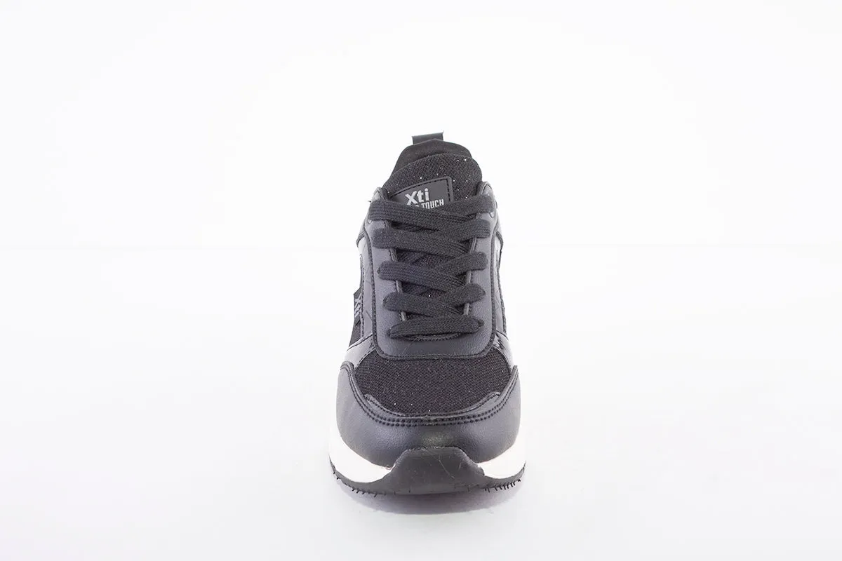 XTI - 43122 LACED WEDGE FASHION TRAINER - BLACK COMBI