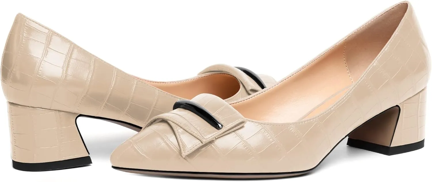 YODEKS Women's Chunky Heel Pumps Low Block Heel Pointed Toe Slip on Dress Pump Shoes for Work Casual Daily Life Party Dress Shoes