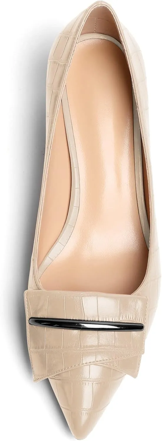 YODEKS Women's Chunky Heel Pumps Low Block Heel Pointed Toe Slip on Dress Pump Shoes for Work Casual Daily Life Party Dress Shoes