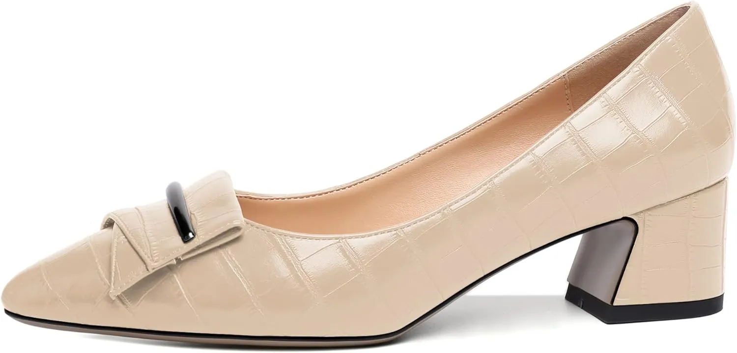 YODEKS Women's Chunky Heel Pumps Low Block Heel Pointed Toe Slip on Dress Pump Shoes for Work Casual Daily Life Party Dress Shoes