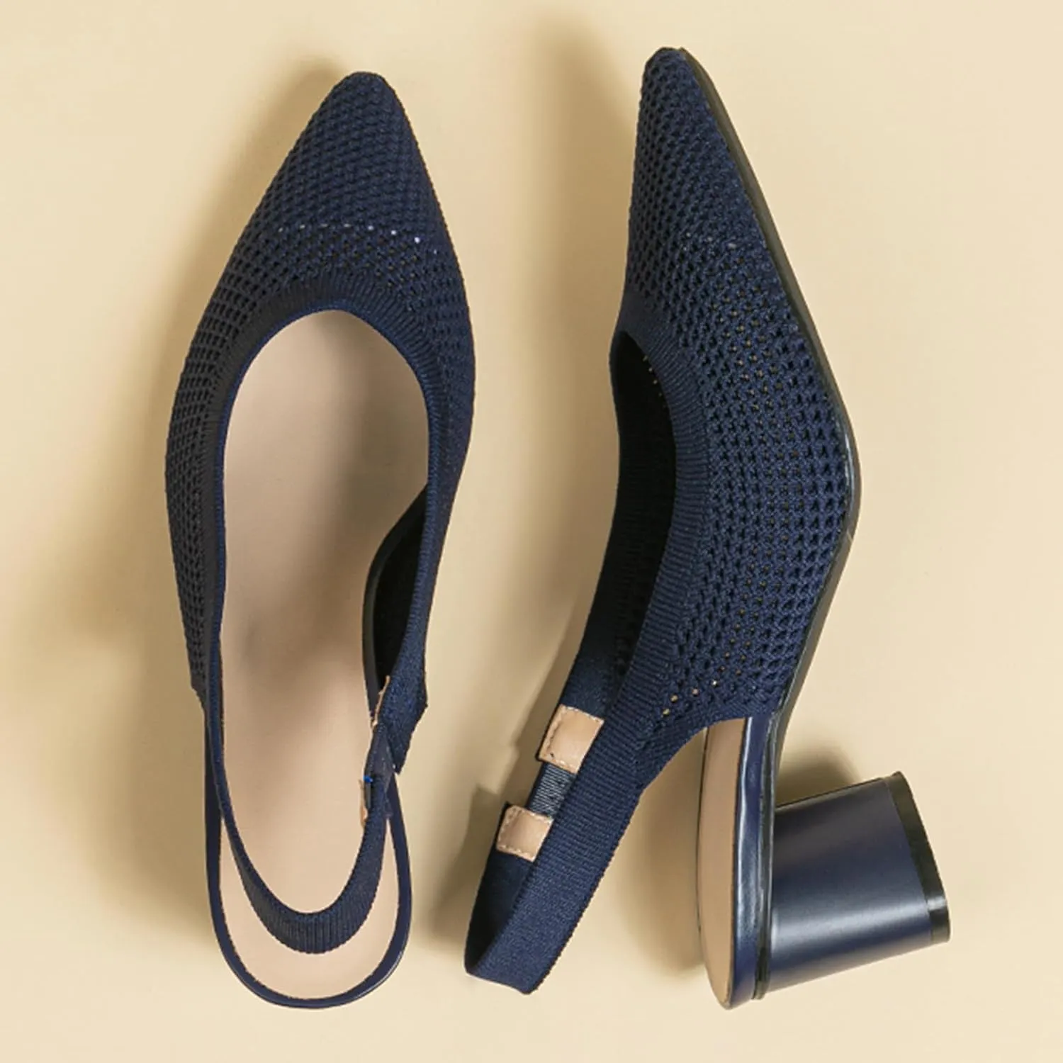 youngshow Pointed Toe Women Pumps, Comfort Slingback Heels with Arch Support, Cute Kitten Heels with Ankle Strap for Womens, Walking Office, Black