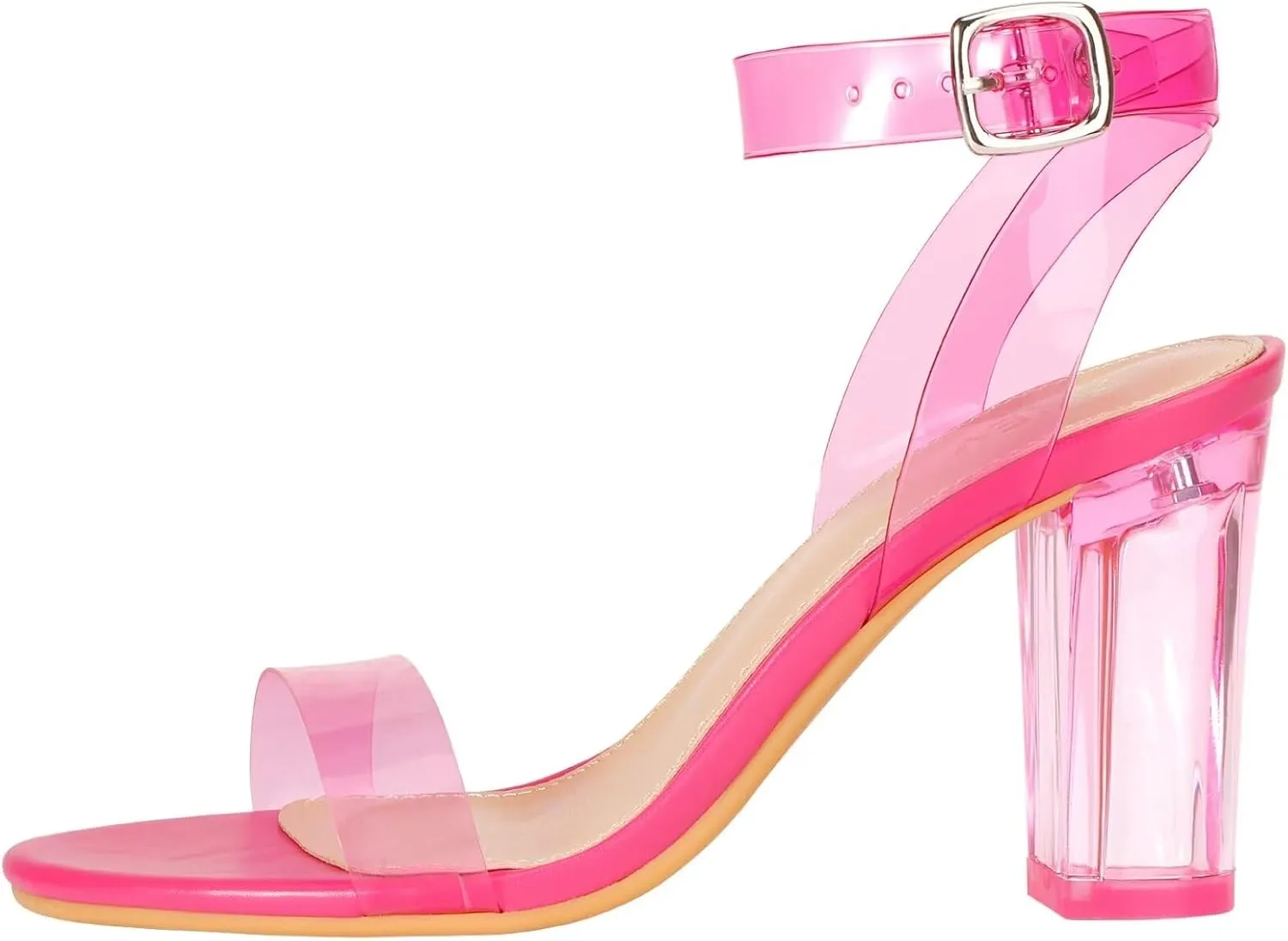 ZriEy Clear Block Sandals Chunky Heels for Women 3.35 Inch Open Toe Adjustable Ankle Strap Pump Sandals for Weddings Parties Daily Wear
