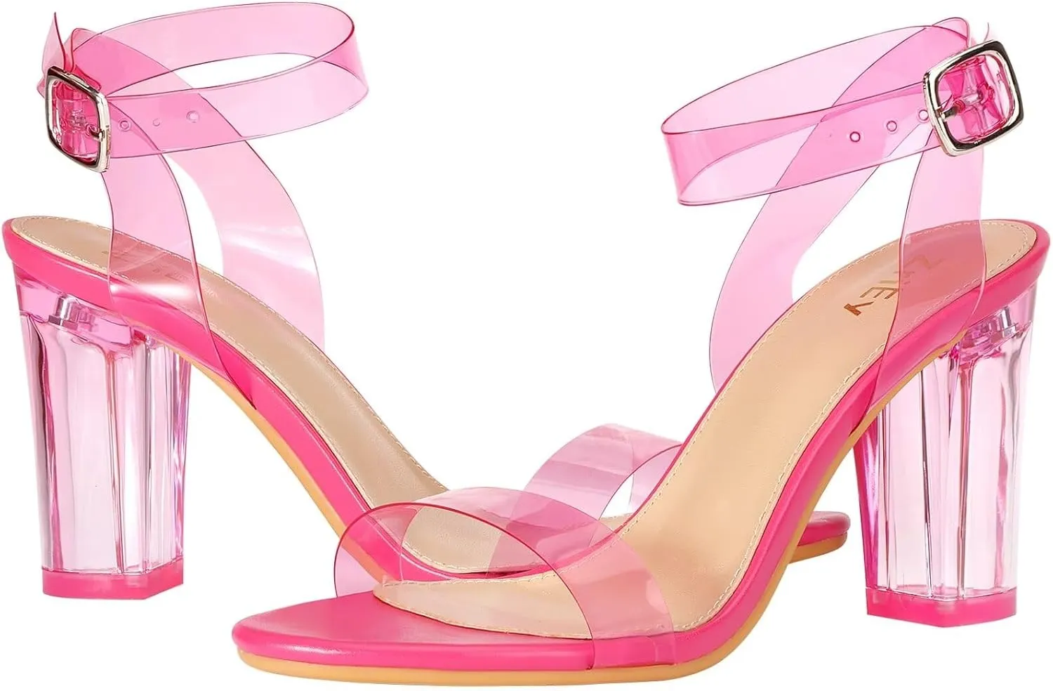 ZriEy Clear Block Sandals Chunky Heels for Women 3.35 Inch Open Toe Adjustable Ankle Strap Pump Sandals for Weddings Parties Daily Wear
