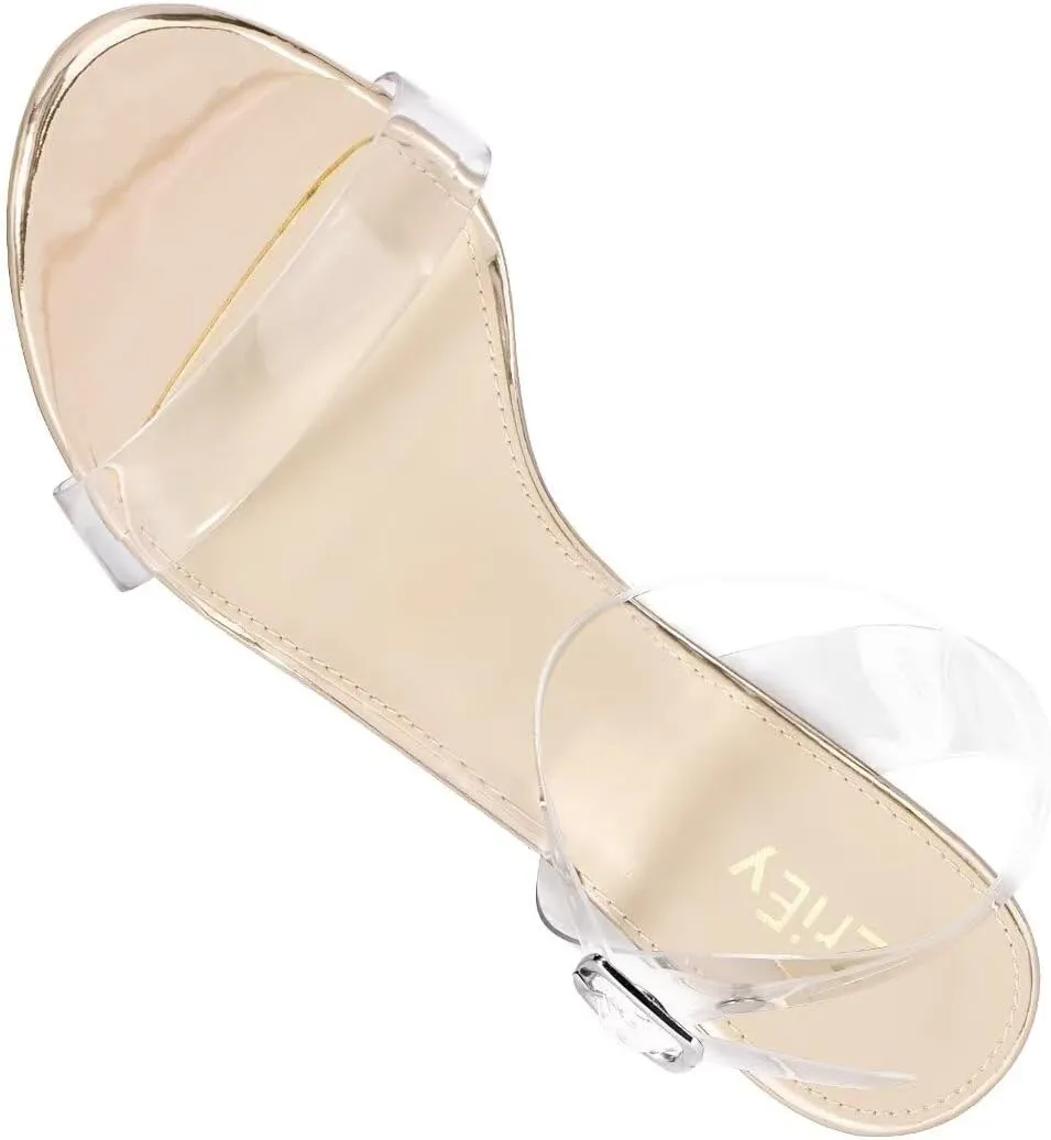 ZriEy Women's Clear Heels Chunky Block Mid High Heeled Sandals Open Toe Transparent Ankle Strap Dress Pump Shoes for Women in Daily Wear Party Wedding