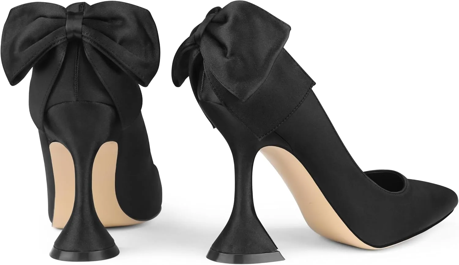 Zzheels Women's 3.74" Bow Pumps Pointed Toe Triangle Heel Pump Wedding Shoes