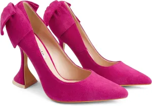 Zzheels Women's 3.74" Bow Pumps Pointed Toe Triangle Heel Pump Wedding Shoes