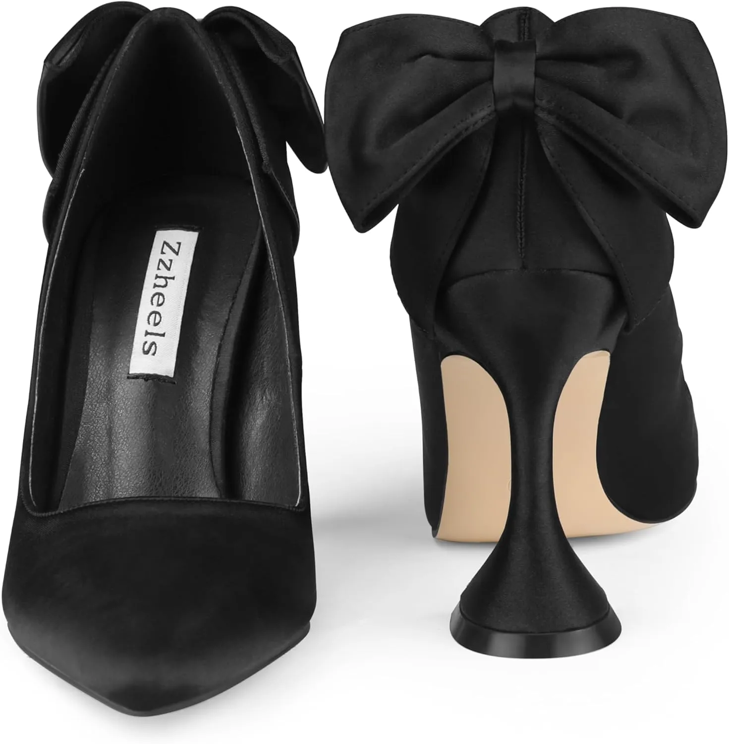 Zzheels Women's 3.74" Bow Pumps Pointed Toe Triangle Heel Pump Wedding Shoes