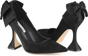 Zzheels Women's 3.74" Bow Pumps Pointed Toe Triangle Heel Pump Wedding Shoes